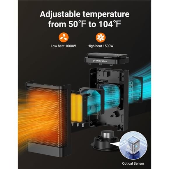 Portable Electric Space Heater with Remote, 1500W Ceramic Oscillating Heater - Picture 5 of 7